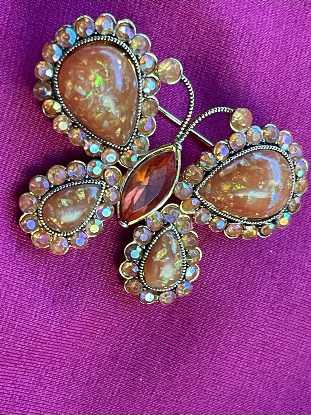 Statement Butterfly Brooch in Brown & Gold Like New